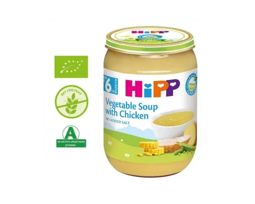 Детское пюре HiPP Овощной суп с курицей 190 гр (1999016)