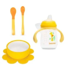 Набор детской посуды Baboo мисочка, 2 мягкие ложки, чашка непроливайка, 6+ (10-002 желтый)