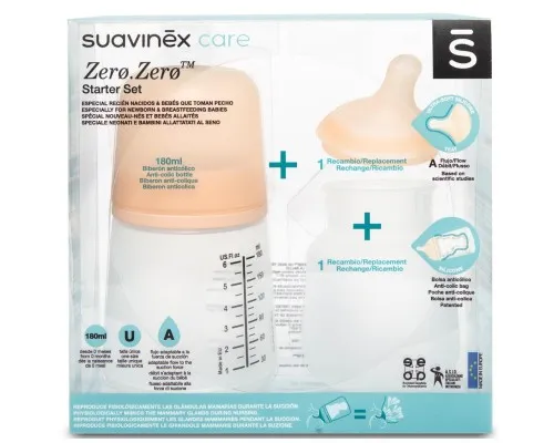 Пляшечка для годування Suavinex набір антиколіковий ZERO.ZERO 180 мл (306422)