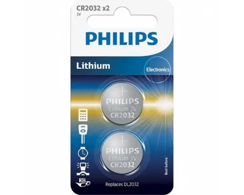 Батарейка Philips CR2032 Lithium BLI 2 (CR2032P2/01B)