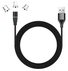 Дата кабель USB 2.0 AM to Lightning + Micro 5P + Type-C 1.0m Magnetic ColorWay (CW-CBUU038-BK)
