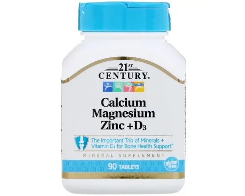 Вітамін 21st Century Кальцій, магній, цинк + D3, 90 таблеток (CEN22263)