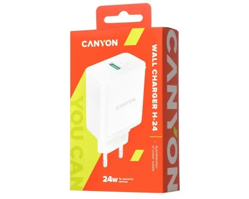 Зарядний пристрій Canyon Wall charger with 1*USB, QC3.0 24W (CNE-CHA24W)