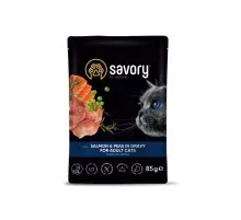 Вологий корм для кішок Savory лосось з горошком у соусі 85 г (4820261920116)