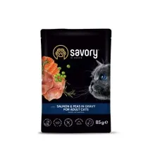Вологий корм для кішок Savory лосось з горошком у соусі 85 г (4820261920116)