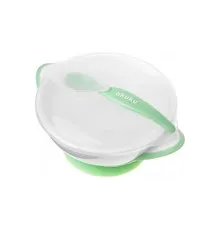 Набір дитячого посуду Akuku тарілка на присосці з ложкою, білий-зелений (A0504)