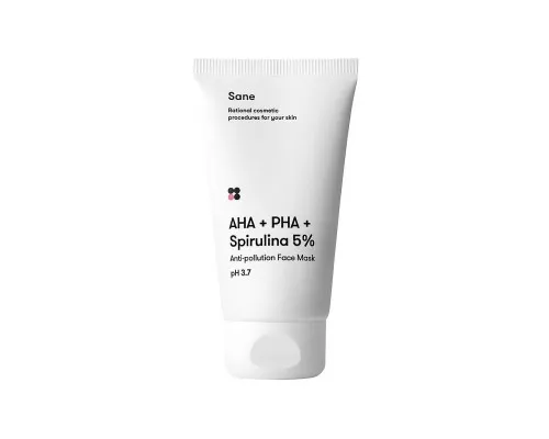 Маска для обличчя Sane AHA + PHA + Spirulina 5% Face Mask Проти токсинів з AHA + PHA + Cпіруліна 5% 75 мл (4820266830182)