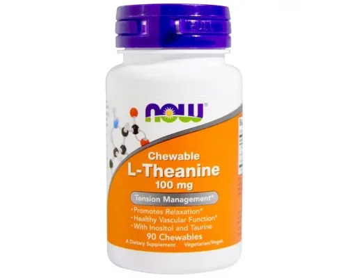 Амінокислота Now Foods L-Теанін, L-Theanine, 100 мг, 90 жувальних таблеток (NOW-00144)