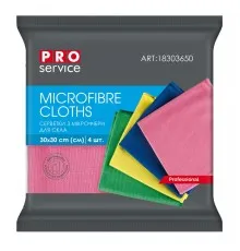 Салфетки для уборки PRO service Standard из микрофибры для стекла микс цветов 4 шт. (4823071641394)