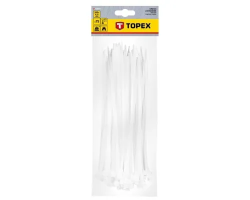 Стяжка Topex біла, 4.8х200 мм, пластик, 75 шт. (44E977)