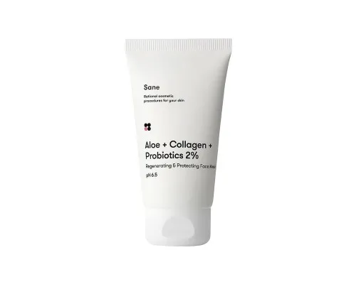 Маска для лица Sane Aloe + Collagen + Probiotics 2% Regenerating & Protecting Face Mask 75 мл (4820266830199)