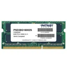 Модуль памяти для ноутбука SoDIMM DDR3 8GB 1600 MHz Patriot (PSD38G16002S)