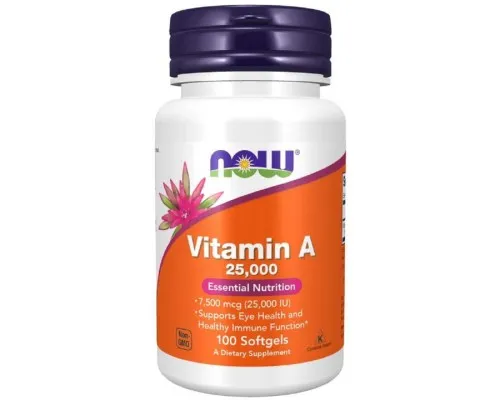 Вітамін Now Foods Вітамін А, Vitamin A, 25,000 МE, 100 желатинових капсул (NF0340)