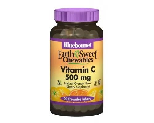 Вітамін Bluebonnet Nutrition Вітамін С, 500мг, Смак Апельсину, Earth Sweet Chewables, 90 (BLB-00505)