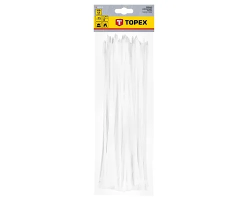 Стяжка Topex біла, 4.8х300 мм, пластик, 75 шт. (44E979)