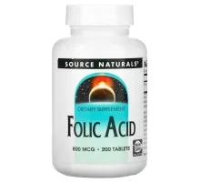 Витамин Source Naturals Фолиевая кислота, 800 мкг, Folic Acid, 200 таблеток (SN1327)