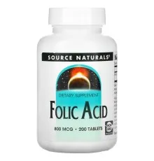Вітамін Source Naturals Фолієва кислота, 800 мкг, Folic Acid, 200 таблеток (SN1327)