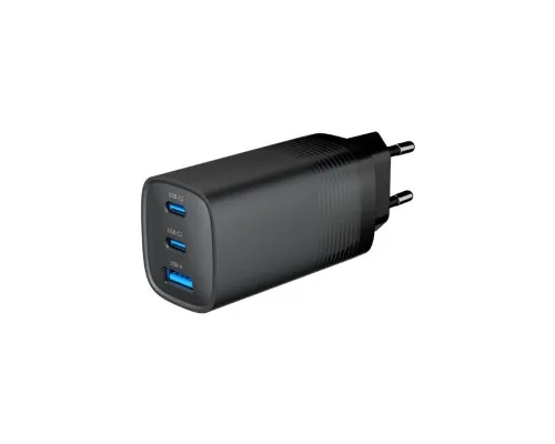 Зарядное устройство Gembird USB-A + 2xType-C (PD18W + QC3.0 27W) black (TA-UC-PDQC65-01-BK)