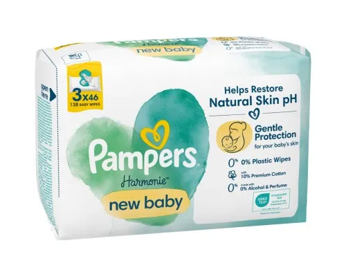 Детские влажные салфетки Pampers Harmonie New baby 3 пачки х 46 шт (8700216201025)