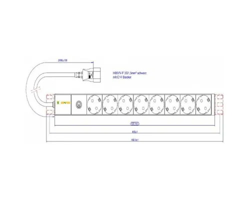 Силовой блок Conteg 19" 1U w/PDU 8xSchuko, вилка C14, кабель 2м (DP-RP-08-SCHUF-IEEC14/S)