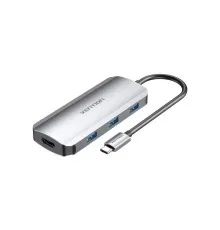 Концентратор Vention USB3.1 Type-C --> HDMI/USB 3.0x3/PD 100W Hub 5-in-1 (TODHB)