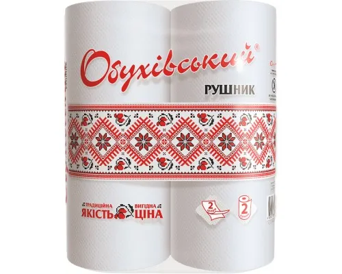 Бумажные полотенца Обухівський 2 слоя белые 2 рулона (4820003833797)