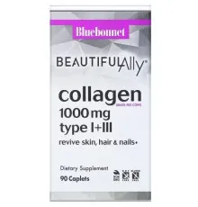 Витаминно-минеральный комплекс Bluebonnet Nutrition Коллаген 1000 мг, Beautiful Ally, Collagen Type I + III, 90 капсул (BLB1516)
