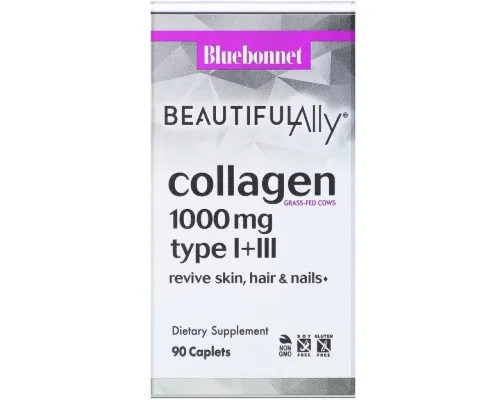 Витаминно-минеральный комплекс Bluebonnet Nutrition Коллаген 1000 мг, Beautiful Ally, Collagen Type I + III, 90 капсул (BLB1516)
