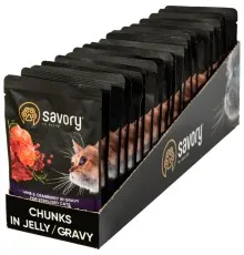Вологий корм для кішок Savory для стерилізованих ягнятко з журавлиною в соусі 85 гх22 шт (2700000029336)