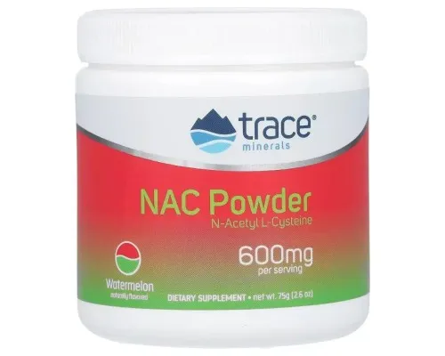 Аминокислота Trace Minerals NAC N-ацетил L-цистеин, 600 мг, вкус арбуза, NAC Powder, 75 гр (TMR-00670)