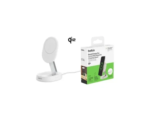 Зарядний пристрій Belkin 15W Magnetic Stand Qi2 white (WIA008BTWH)