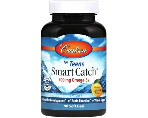 Жирні кислоти Carlson Омега-3 для Підлітків, Teens Smart Catch, 90 желатинових кап (CL1611)