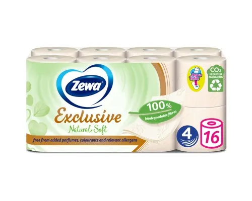 Туалетний папір Zewa Exclusive Natural Soft 4 шари 16 рулонів (7322541361918)