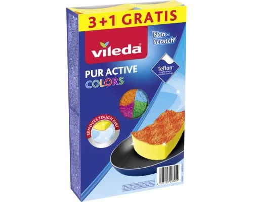 Губки кухонные Vileda Pur Active Colors для тефлону 4 шт. (4023103208049)