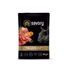 Влажный корм для кошек Savory индейка с морковью в желе для стерилизованных 85 г (4820261920109)