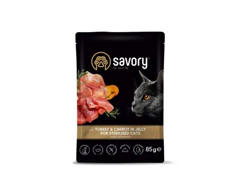 Влажный корм для кошек Savory индейка с морковью в желе для стерилизованных 85 г (4820261920109)