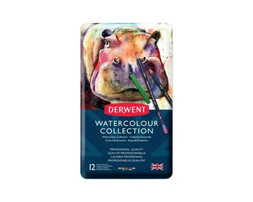 Олівці кольорові Derwent Watercolour Collection, акварельні 12 кол. в метал. коробці, (5028252097505)