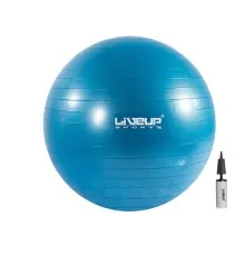 Мяч для фитнеса LiveUp Anti-Burst Ball LS3222-55b + насос у комплекті блакитний 55см (6951376103656)