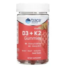 Мультивітамін Trace Minerals Вітамін D3 і K2, смак полуниці, Vitamin D3 + K2 Gummies, 60 жувальних (TMR-00754)