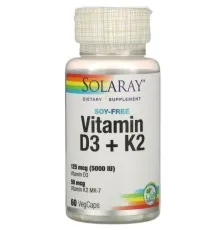 Витамин Solaray Витамин D3 + K2, Soy-Free, 60 Вегетарианских Капсул (SOR-38584)