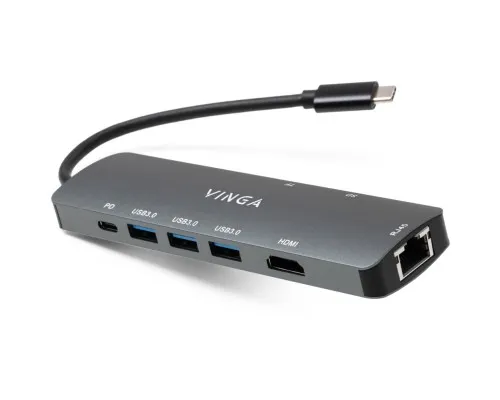 Концентратор Vinga USB-C 3.1 to HDMI+RJ45_1Gbps+3xUSB3.0+SD/TF+PD100W (VHYC8)