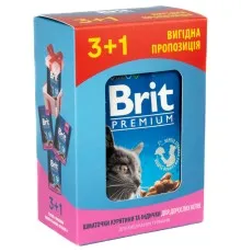 Влажный корм для кошек Brit Premium Cat с курицей и индейкой 3+1 100 г (2700000030332)