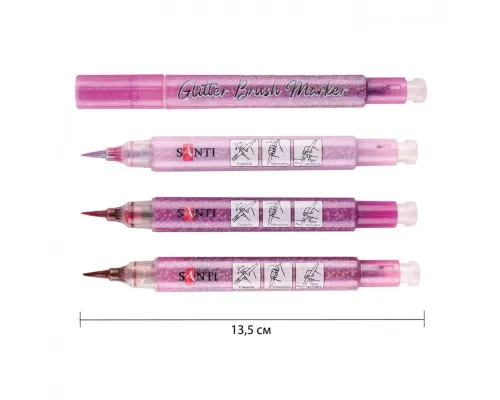Художній маркер Santi набір акварельних Glitter Brush відтінки рожевого 3 шт (390773)