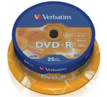 Диск DVD Verbatim 4.7Gb 16X CakeBox 25шт (43522)