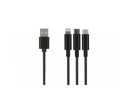 Дата кабель USB 2.0 AM to Lightning + Micro 5P + Type-C 1.2m black 2E (2E-CCMTLAB-BL)