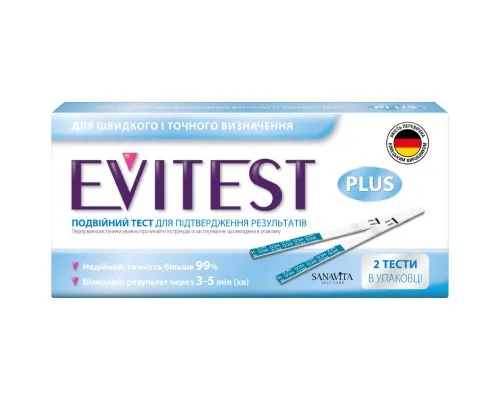 Тест на вагітність Evitest Plus смужка 2 шт. (4033033417046)