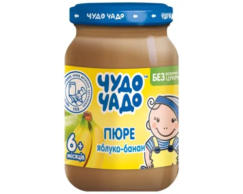 Дитяче пюре Чудо-Чадо Яблуко і банан без цукру з 6 місяців 170 г (4820016253353)