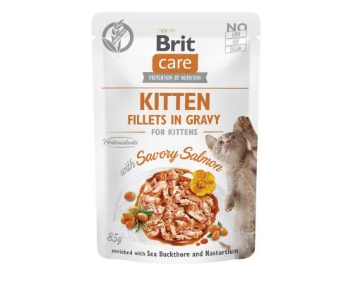 Вологий корм для кішок Brit Care Cat Fillets in Gravy with Savory Salmon філе в соусі з лососем 85 г (8595602565313)
