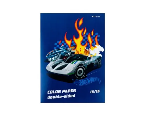 Кольоровий папір Kite А4 двосторонній Hot Wheels 15арк/15 кол (HW24-250)