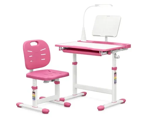 Парта зі стільцем Evo-kids (стіл+стілець+полиця+лампа) Pink (Evo-17 PN Ergo)